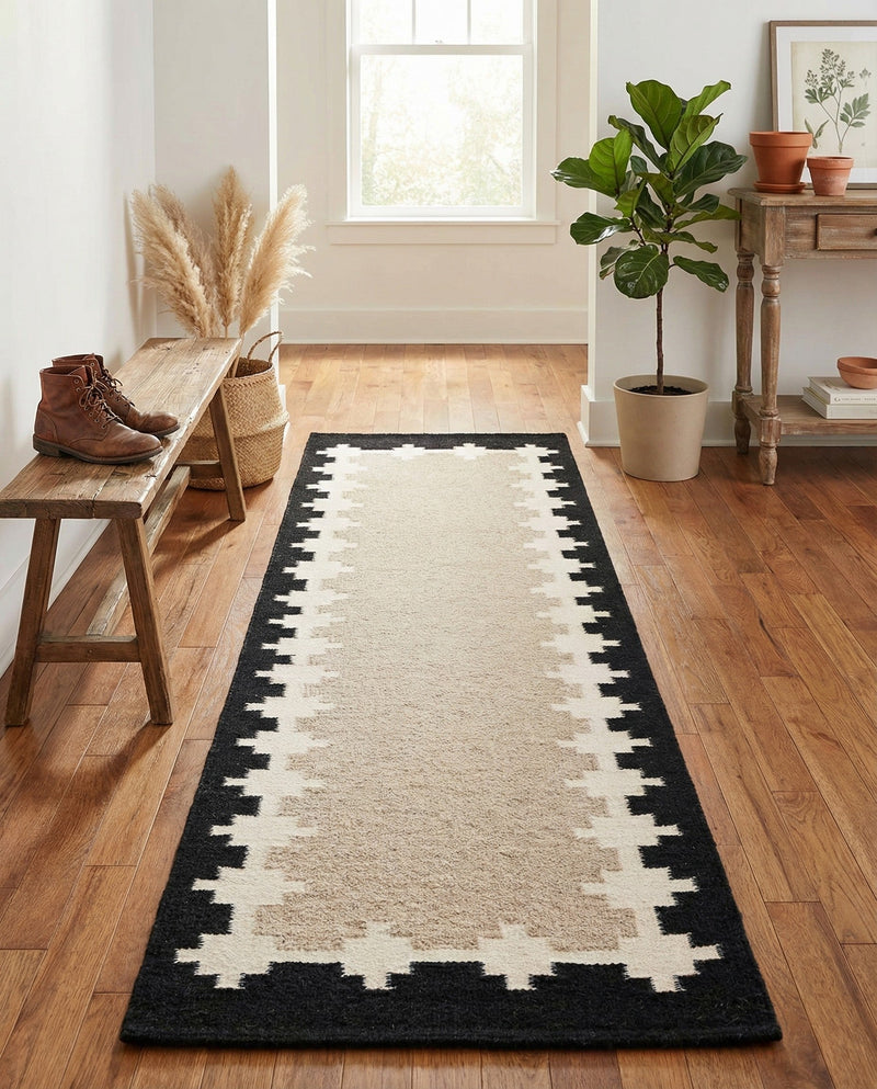 Caspian Wool Collection Area Rug - Baku Runner Gray and Black  lifestyle 38