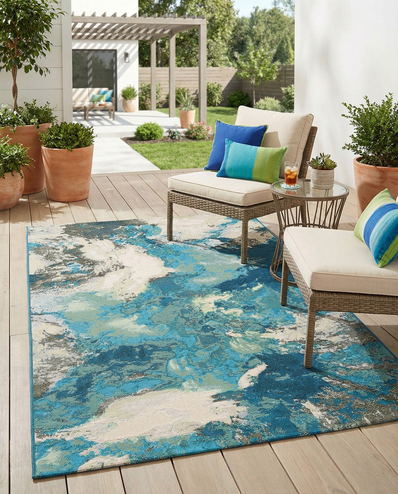 Urban Terrace Collection Area Rug -  Gazebo Rectangle Blue and Ivory  lifestyle 2