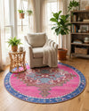 Heritage Elegance Collection Area Rug -  Winterthur (Fuchsia) Round Fuchsia  lifestyle 73