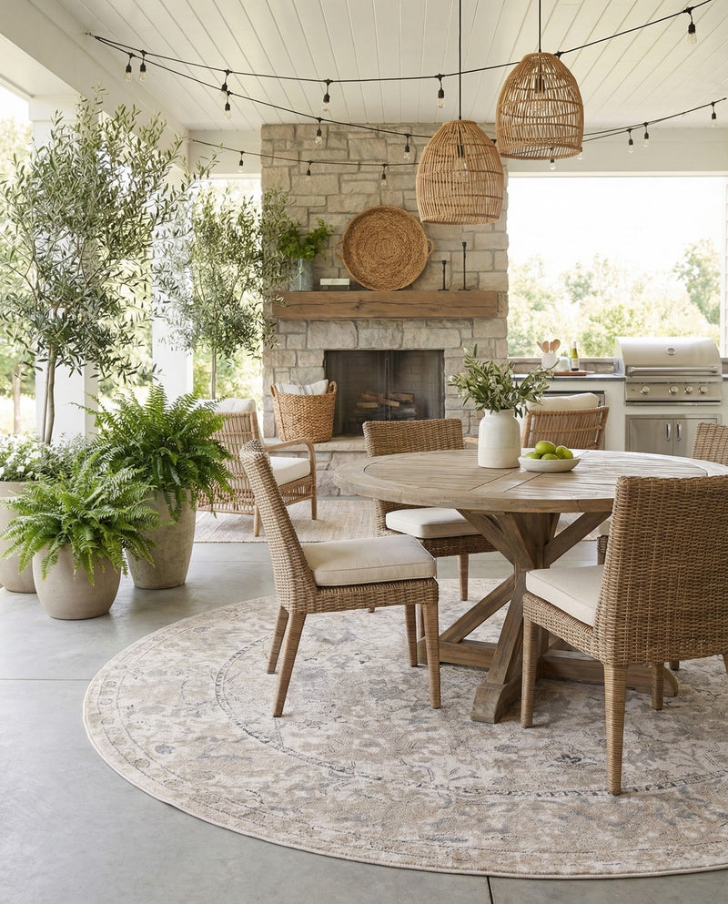Cascade Range Collection Area Rug -  Shasta (Ivory) Round Ivory  lifestyle 48