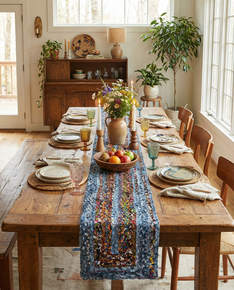 Woven Udaipur Collection Area Rug - Sahara Table Runner Blue and Multi  lifestyle 78