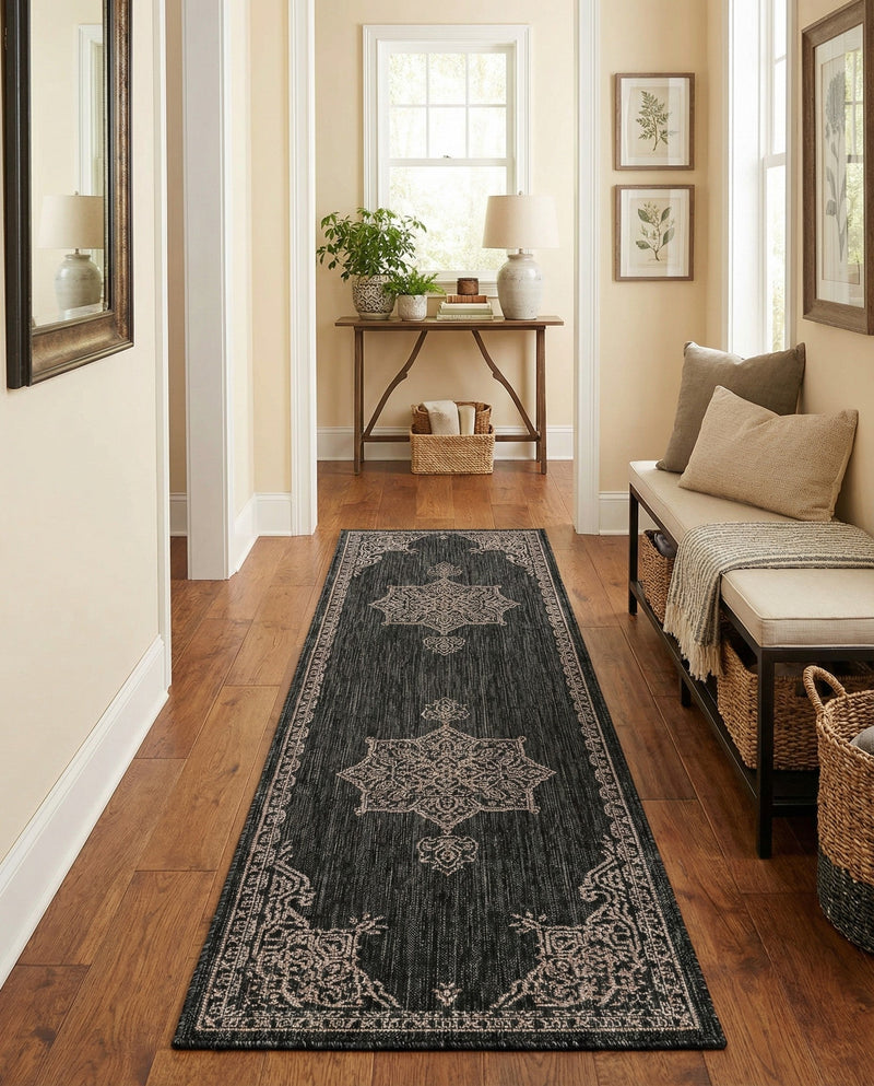 Patio Heritage Collection Area Rug -  Charleston (Charcoal Gray) Runner Charcoal Gray  lifestyle 66