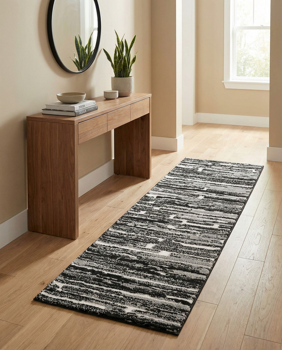 Sienna Collection Area Rug -  Rome Runner Black and Ivory  lifestyle 156
