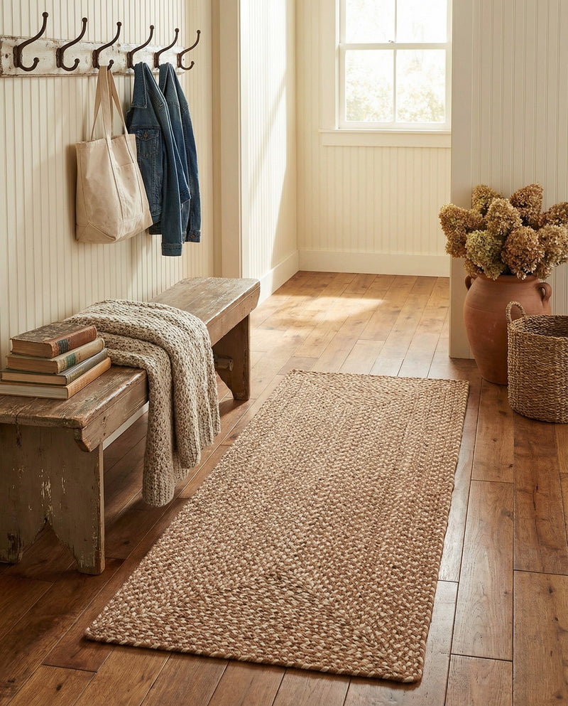 Highland Woven Jute Collection Area Rug - Glenmore (Light Brown) Runner Light Brown  lifestyle 48