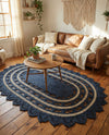 Woven Seaside Jute Collection Area Rug - Coastalhaven (Navy Blue and White) Oval Navy Blue and White  lifestyle 21