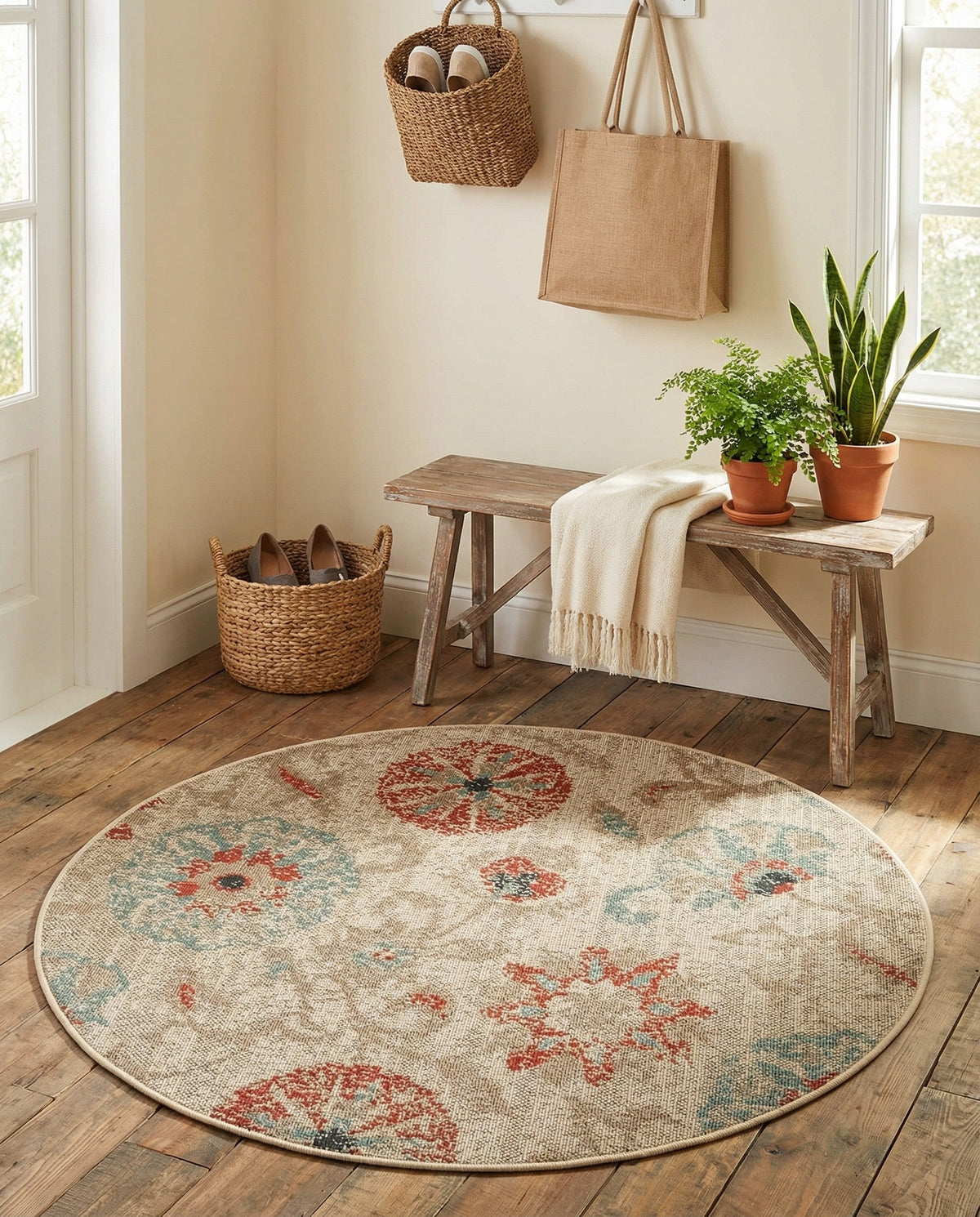 Seaside Blooms Collection Area Rug - Seychelles Round Beige  lifestyle 126