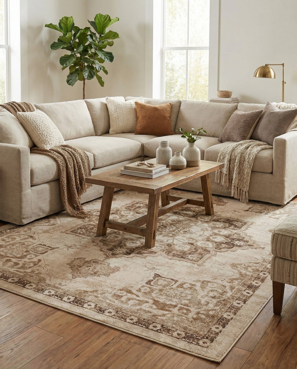 Eden Oasis Collection Area Rug -  Tranquility (Beige) Rectangle Beige  lifestyle 3