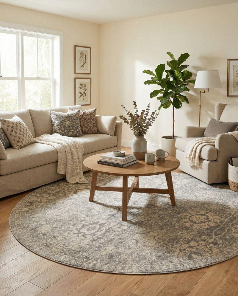 Seville Stripes Collection Area Rug -  Cordoba (Gray) Round Gray  lifestyle 23