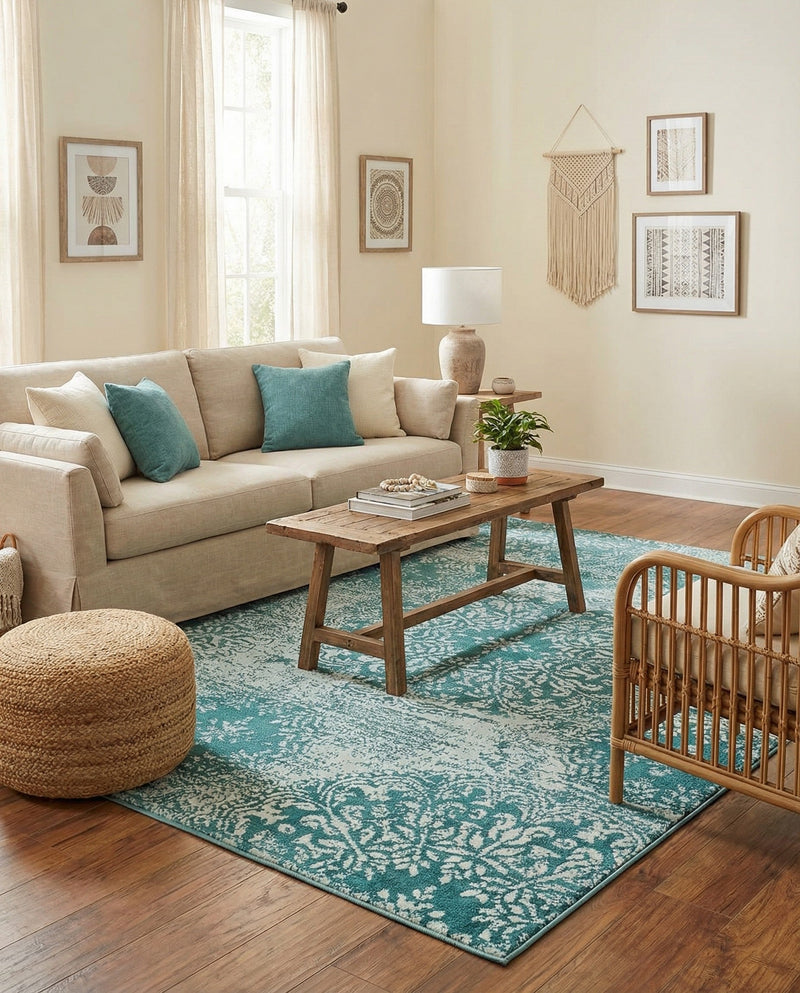 Riviera Elegance Collection Area Rug -  Monaco (Turquoise) Rectangle Turquoise  lifestyle 17