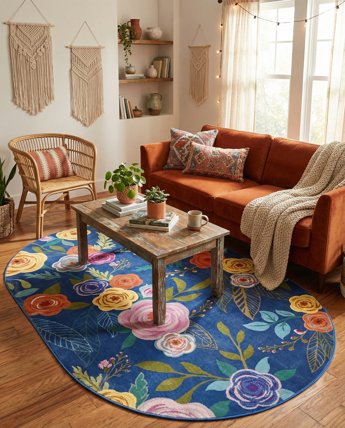 Meadow Breeze Collection Area Rug -  Petal Oval Blue  lifestyle 132