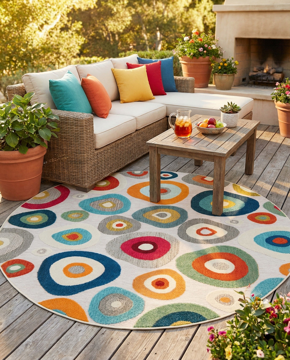 Outdoor Marrakesh Collection Area Rug -  Chefchaouen Round Multi Beige  lifestyle 67