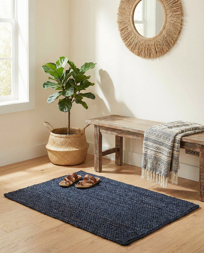 Woven Seaside Jute Collection Area Rug - Savannah (Navy Blue) Rectangle Navy Blue  lifestyle 19