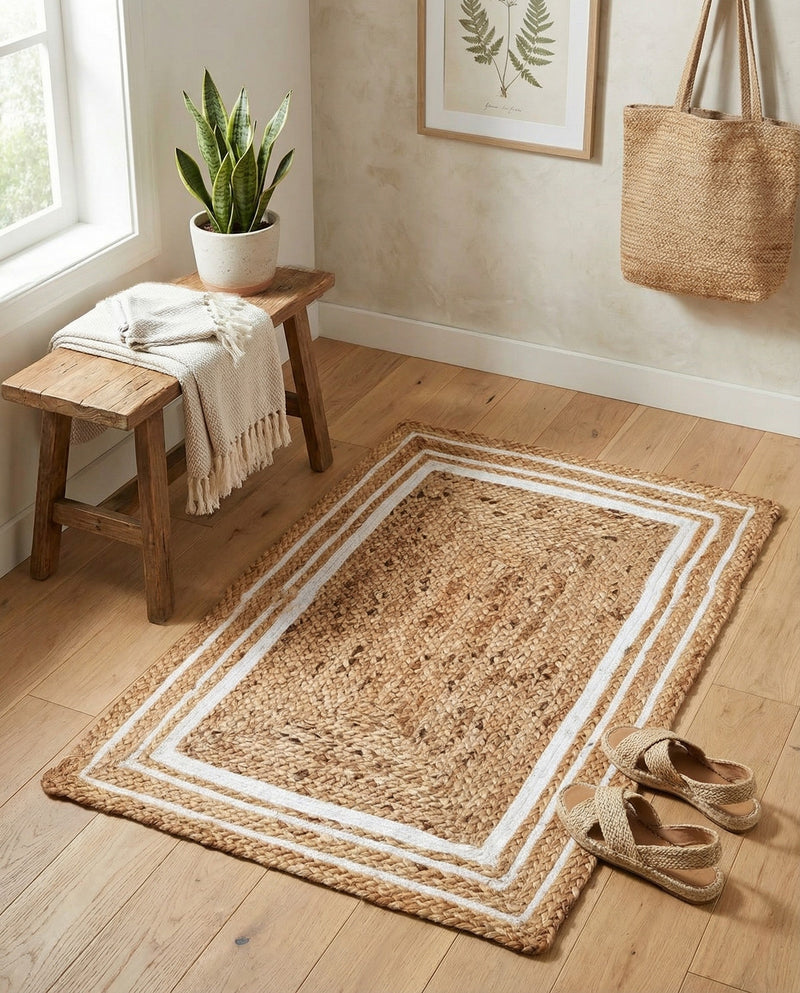 Woven Seaside Jute Collection Area Rug - Nantucket Rectangle Natural and White  lifestyle 11