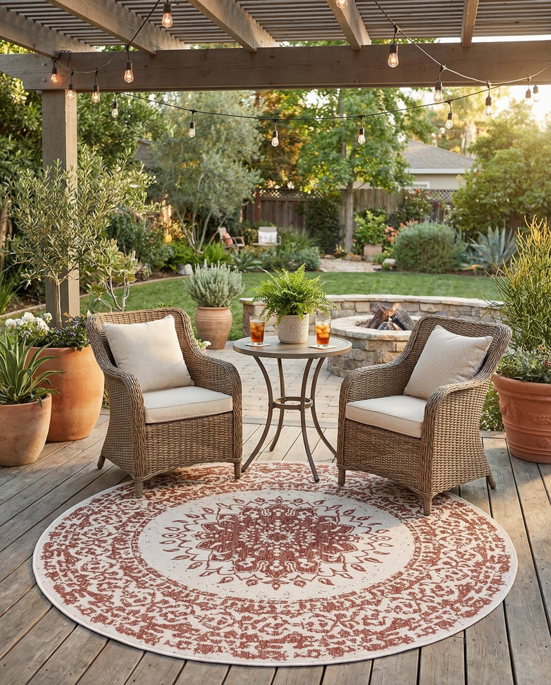 Patio Heritage Collection Area Rug -  Lafayette (Rust Red) Round Rust Red  lifestyle 77