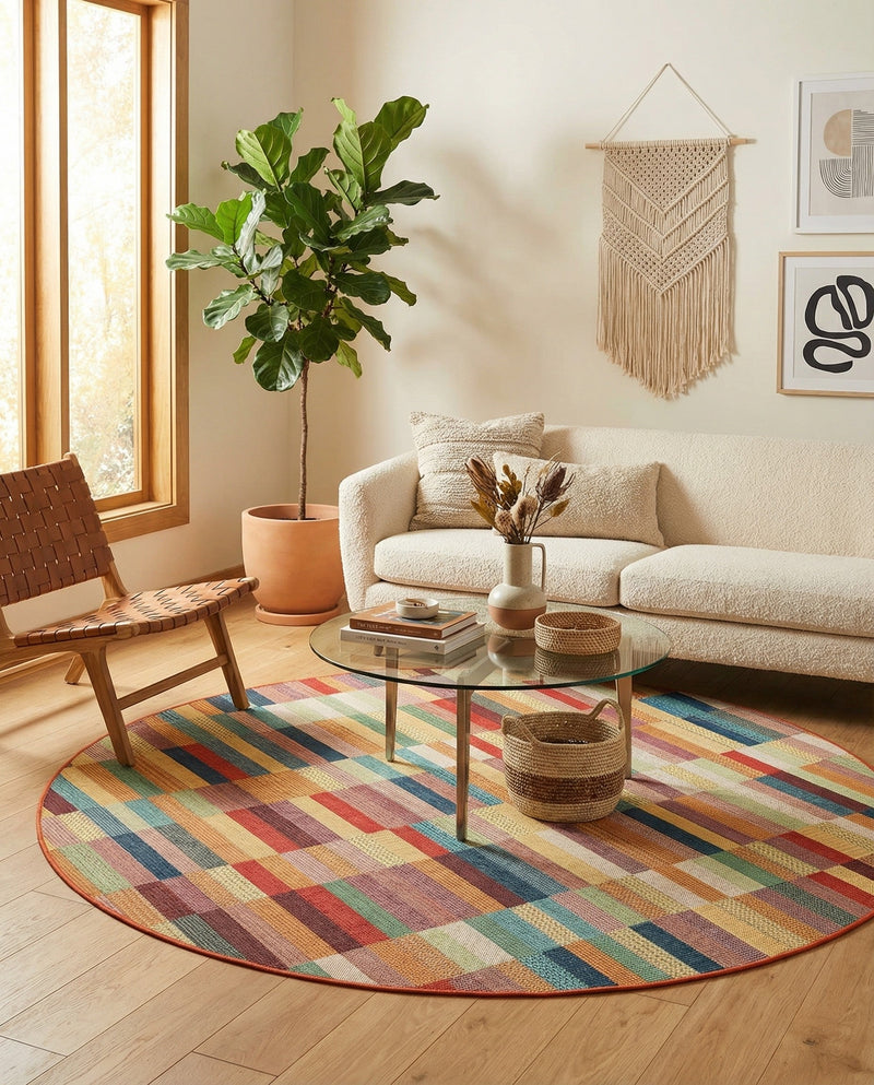 Coastal Terrace Collection Area Rug -  Harbor Round Multi  lifestyle 72