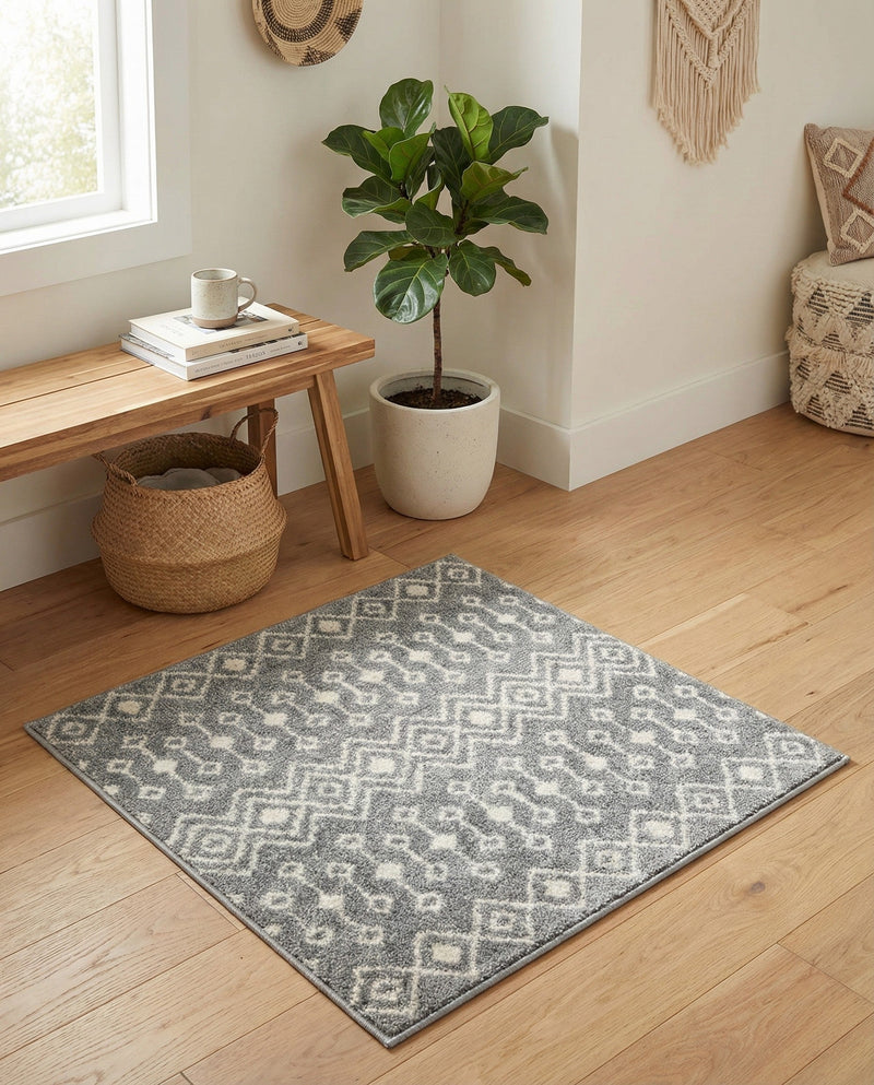 Mediterranean Lattice Collection Area Rug - Santorini (Gray) Square Gray  lifestyle 51