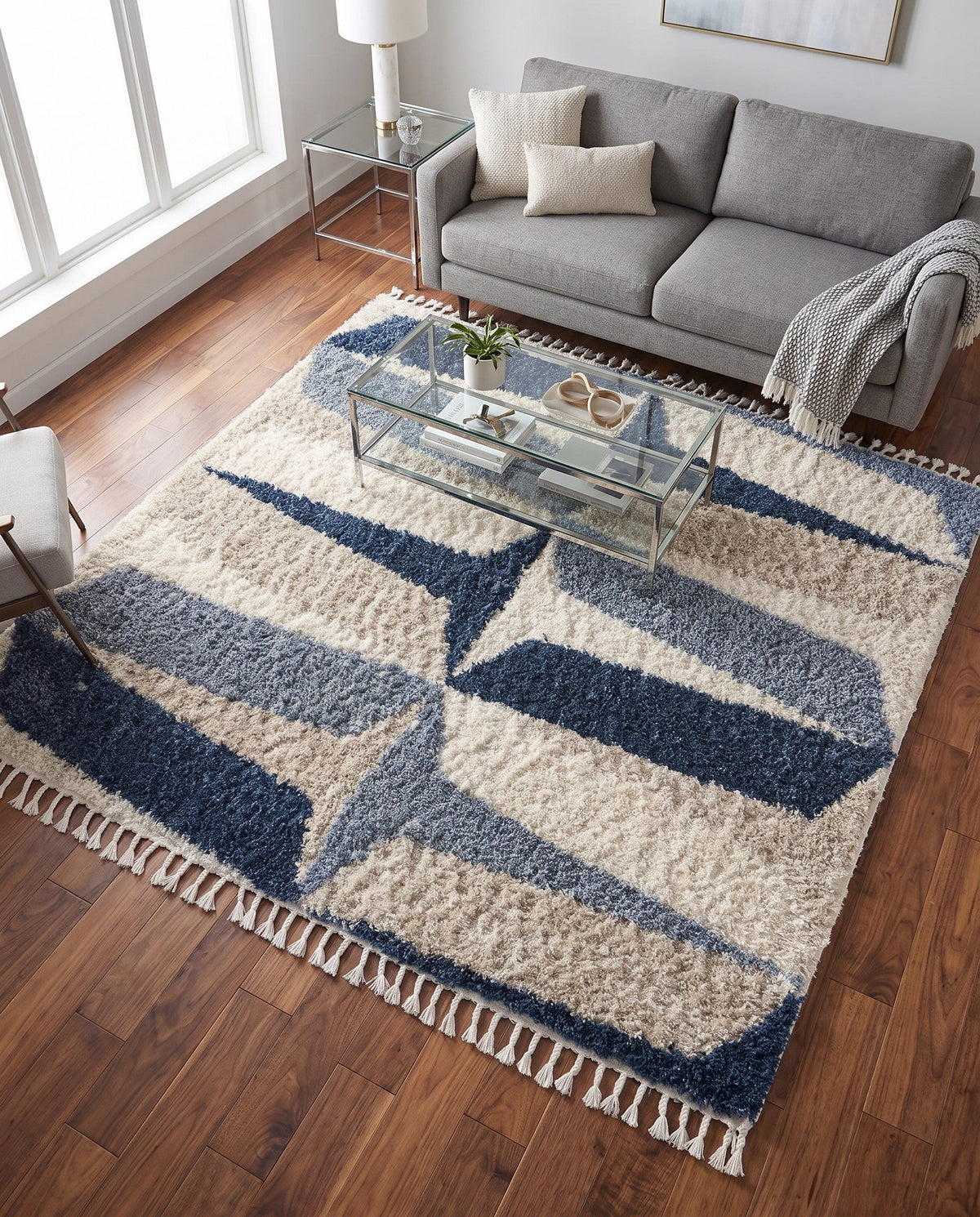 Cozy Cove Shag Collection Area Rug -  Tidewater Square Blue  lifestyle 104