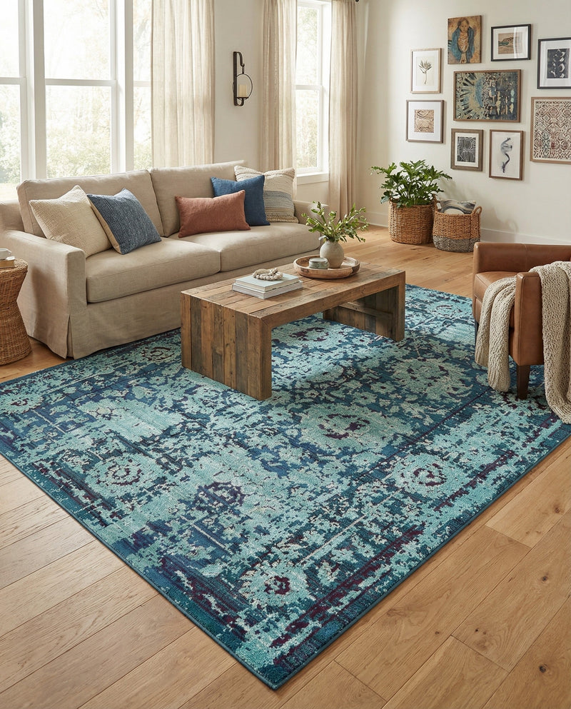 Chateau Elegance Collection Area Rug -  Louvre Rectangle Blue  lifestyle 40