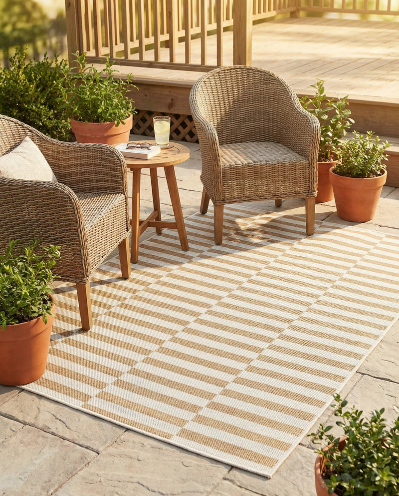 Seaside Stripes Collection Area Rug - Cabana (Taupe) Rectangle Taupe  lifestyle 40
