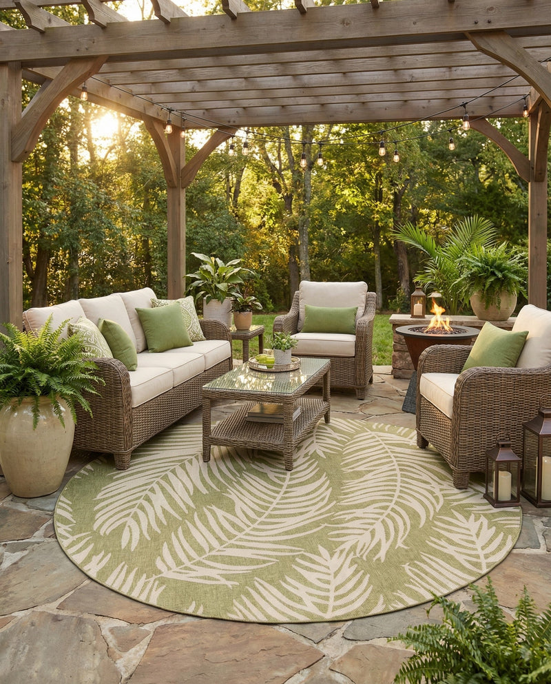 Seaside Blooms Collection Area Rug - Verdure (Green) Round Green  lifestyle 65