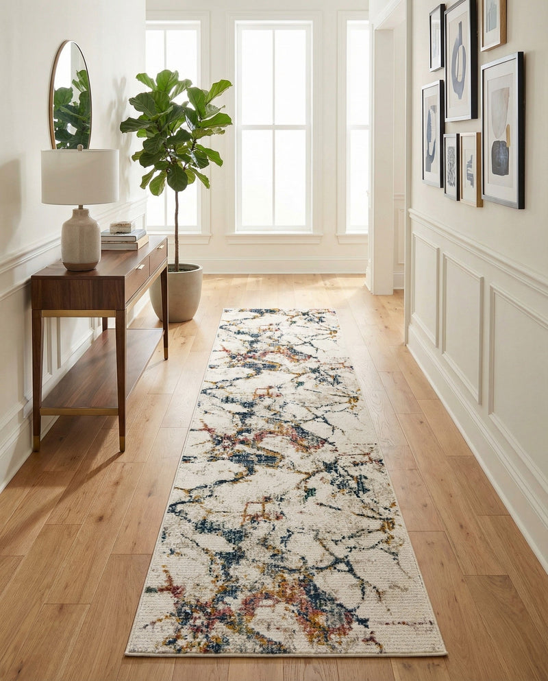 Jewel Oasis Collection Area Rug -  Opaline Runner White Navy  lifestyle 50