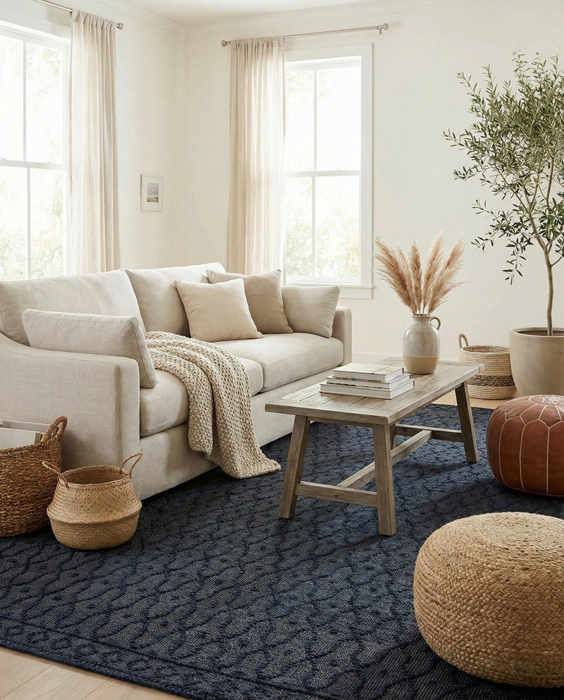 Savannah Weave Collection Area Rug - Serengeti Rectangle Navy Blue  lifestyle 65