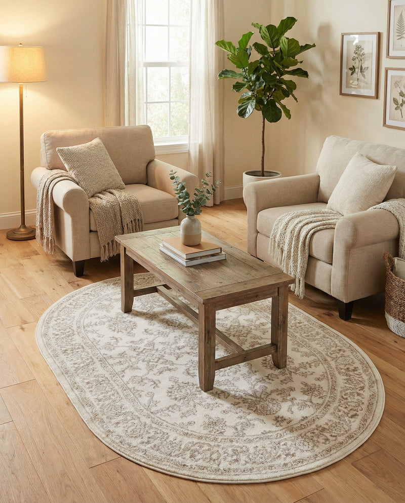 Savannah Elegance Collection Area Rug - Augusta (Ivory) Oval Ivory  lifestyle 44
