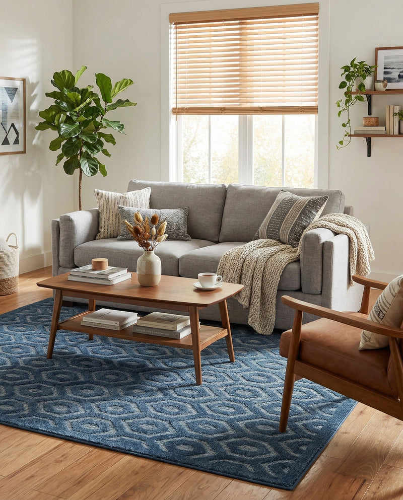 Garden Lattice Charm Collection Area Rug - Arbor (Navy Blue) Rectangle Navy Blue  lifestyle 7