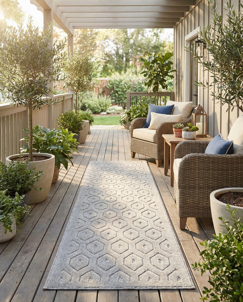 Garden Lattice Charm Collection Area Rug - Arbor (Grey) Runner Grey  lifestyle 49