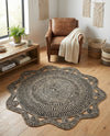 Woven Seaside Jute Collection Area Rug - Nantucket Round Black and White  lifestyle 53