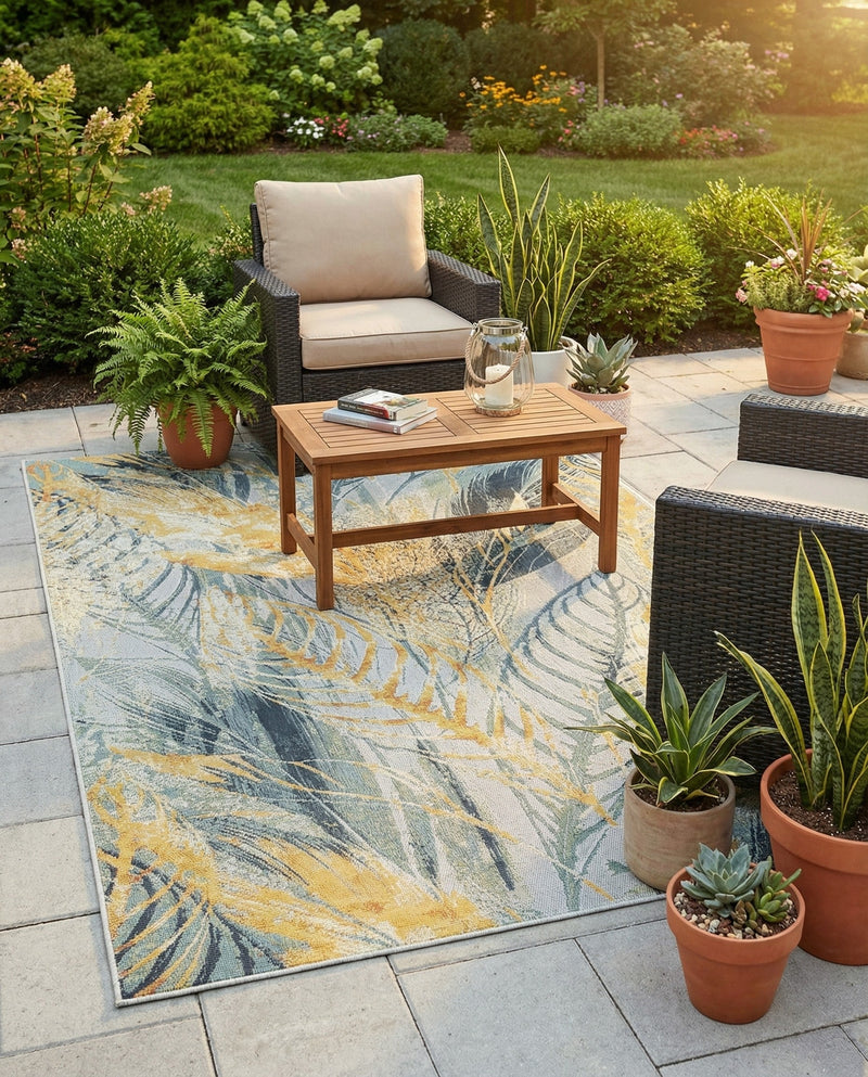 Seaside Blooms Collection Area Rug -  Blossom Rectangle Gray Ivory Yellow  lifestyle 26