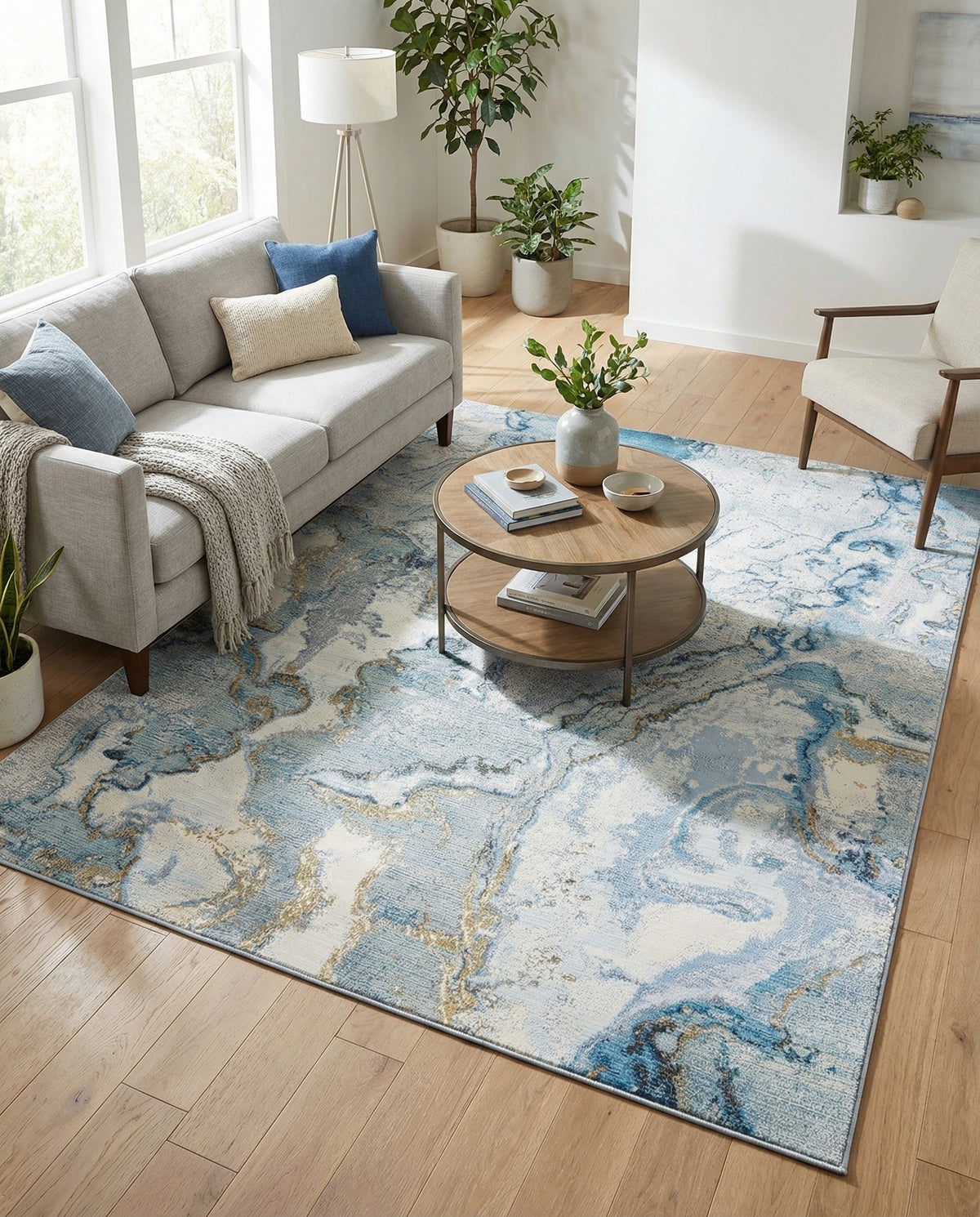 Urban Terrace Collection Area Rug -  Vertex Rectangle Blue and Ivory  lifestyle 25
