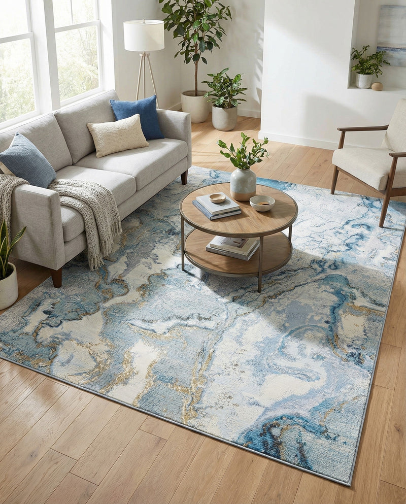Urban Terrace Collection Area Rug -  Vertex Rectangle Blue and Ivory  lifestyle 25