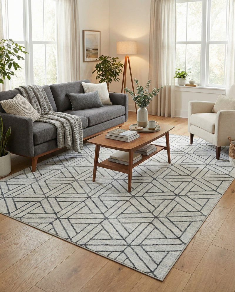 Garden Maze Retreat Collection Area Rug -  Topiarytrail Rectangle White  lifestyle 17