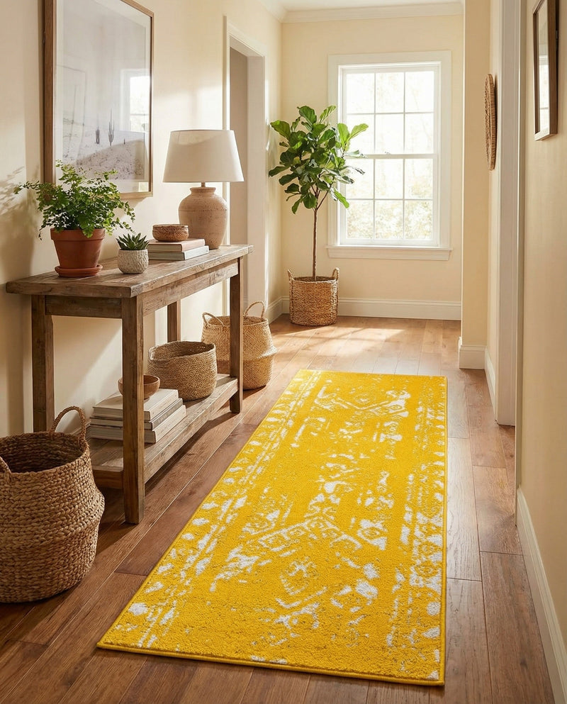 Brighton Stripes Collection Area Rug - Sussex (Yellow) Runner Yellow  lifestyle 58