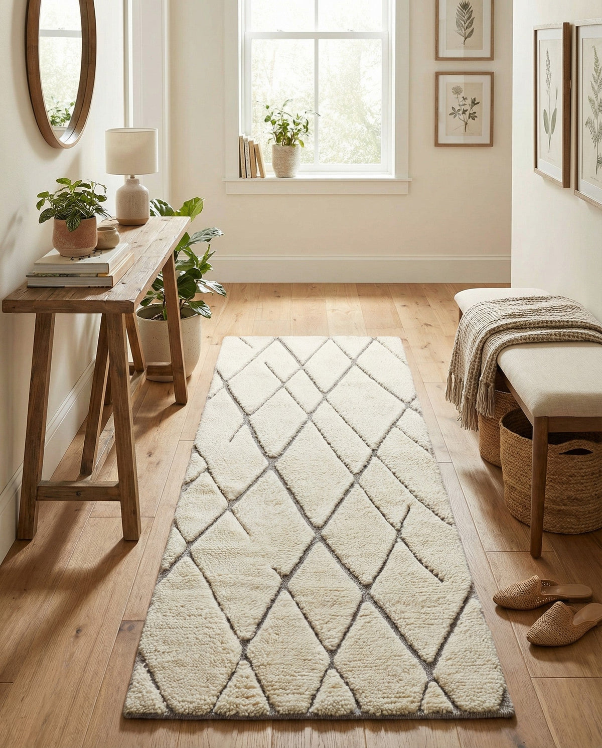 Sahara Berber Wool Collection Area Rug - Marrakesh Runner Pure Ivory  lifestyle 123