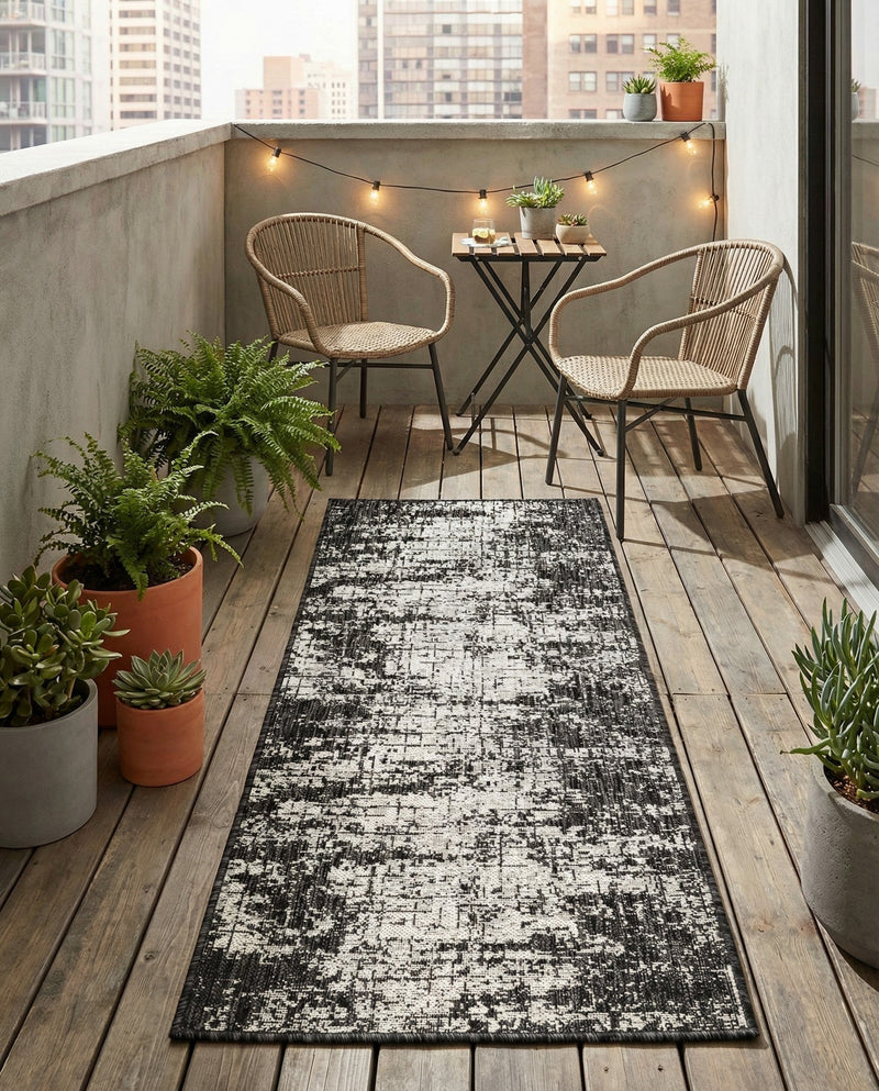 Urban Terrace Collection Area Rug -  Midtown Runner Black and White  lifestyle 30