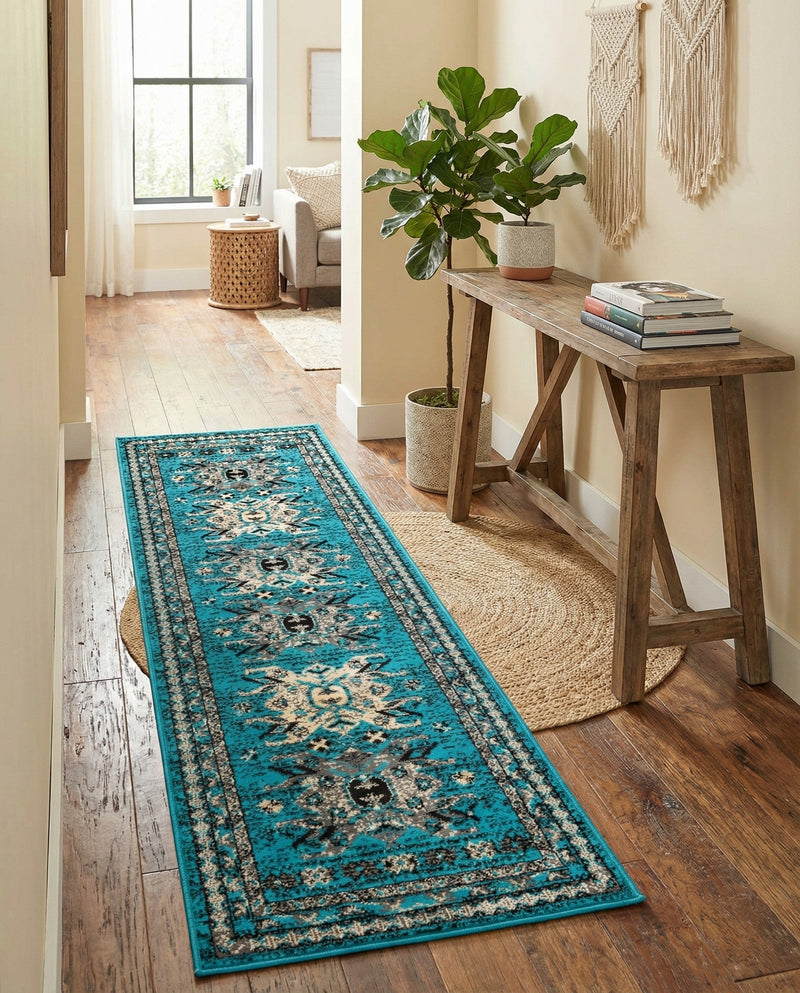 Tabriz Tapestries Collection Area Rug - Azerbaijan (Turquoise) Runner Turquoise  lifestyle 47