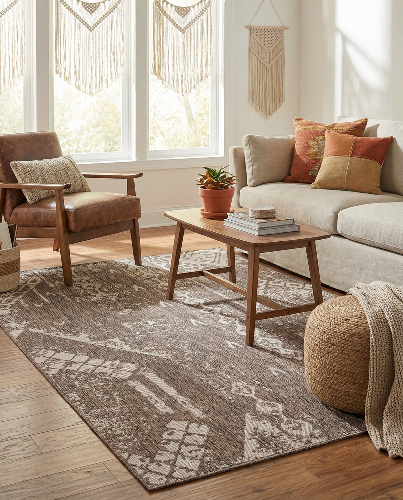 Desert Nomad Terrace Collection Area Rug - Sahara (Brown) Rectangle Brown  lifestyle 9