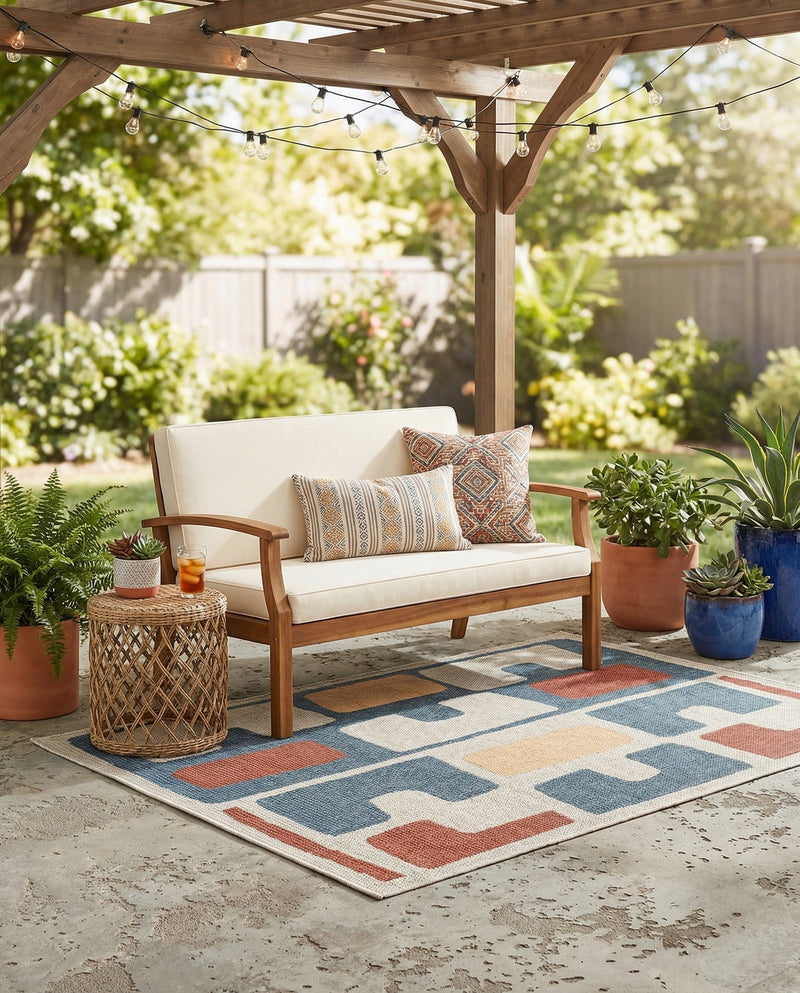 Coastal Terrace Collection Area Rug -  Sail Rectangle Ivory and Blue  lifestyle 6