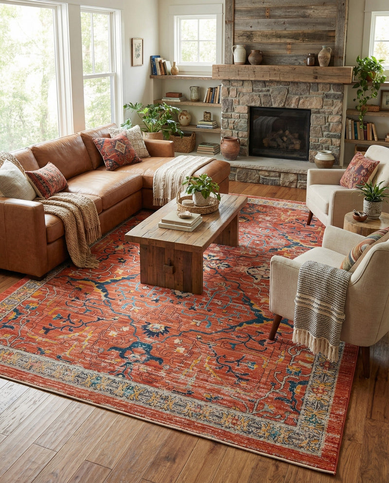 Seville Stripes Collection Area Rug -  Malaga (Brick Red) Rectangle Brick Red  lifestyle 20