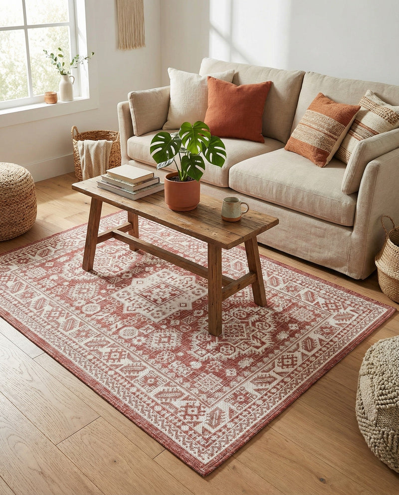 Tribal Terrace Treasures Collection Area Rug -  Incan Isle (Rust Red) Rectangle Rust Red  lifestyle 34