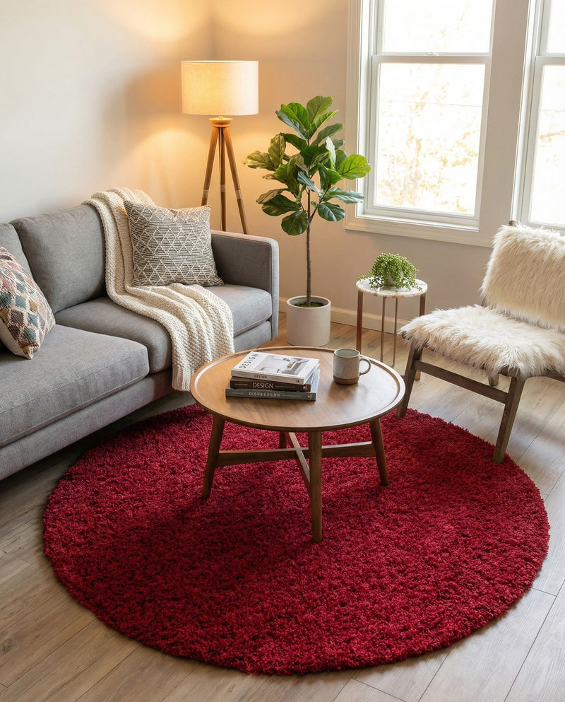 Plush Oasis Collection Area Rug - Serenity (Cherry Red) Round Cherry Red  lifestyle 50
