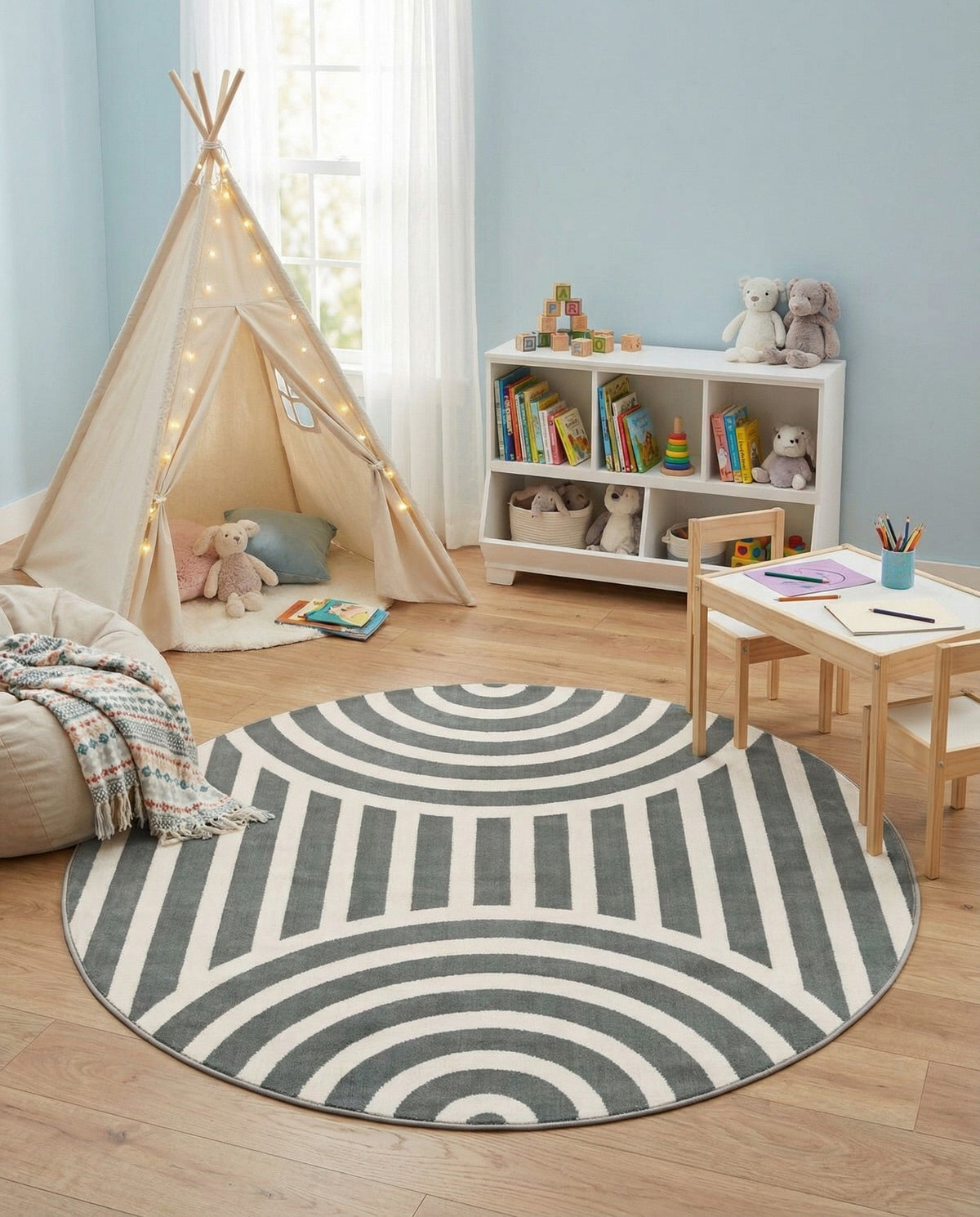 Wonder Tykes Collection Area Rug -  Joydale Round Gray and Silver  lifestyle 155