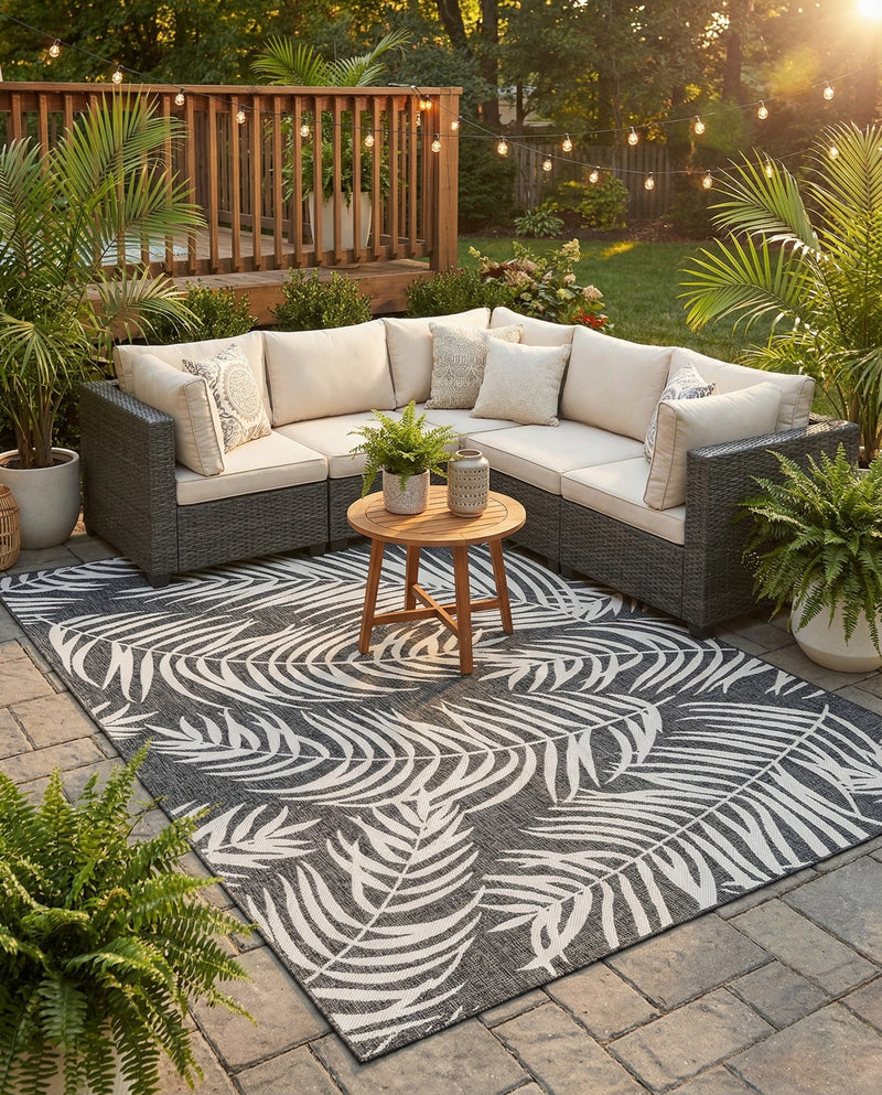 Seaside Blooms Collection Area Rug - Verdure (Charcoal) Rectangle Charcoal  lifestyle 4