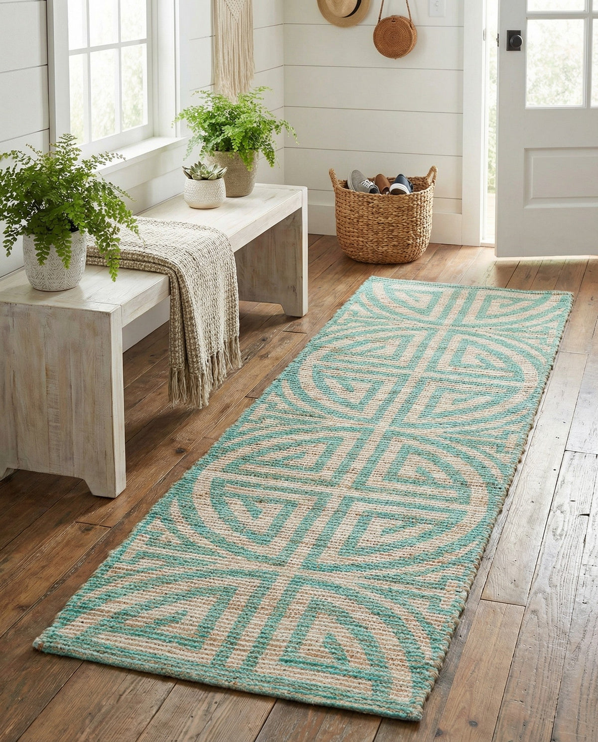 Savannah Threads Collection Area Rug -  Thar Runner Blue and Ivory  lifestyle 148