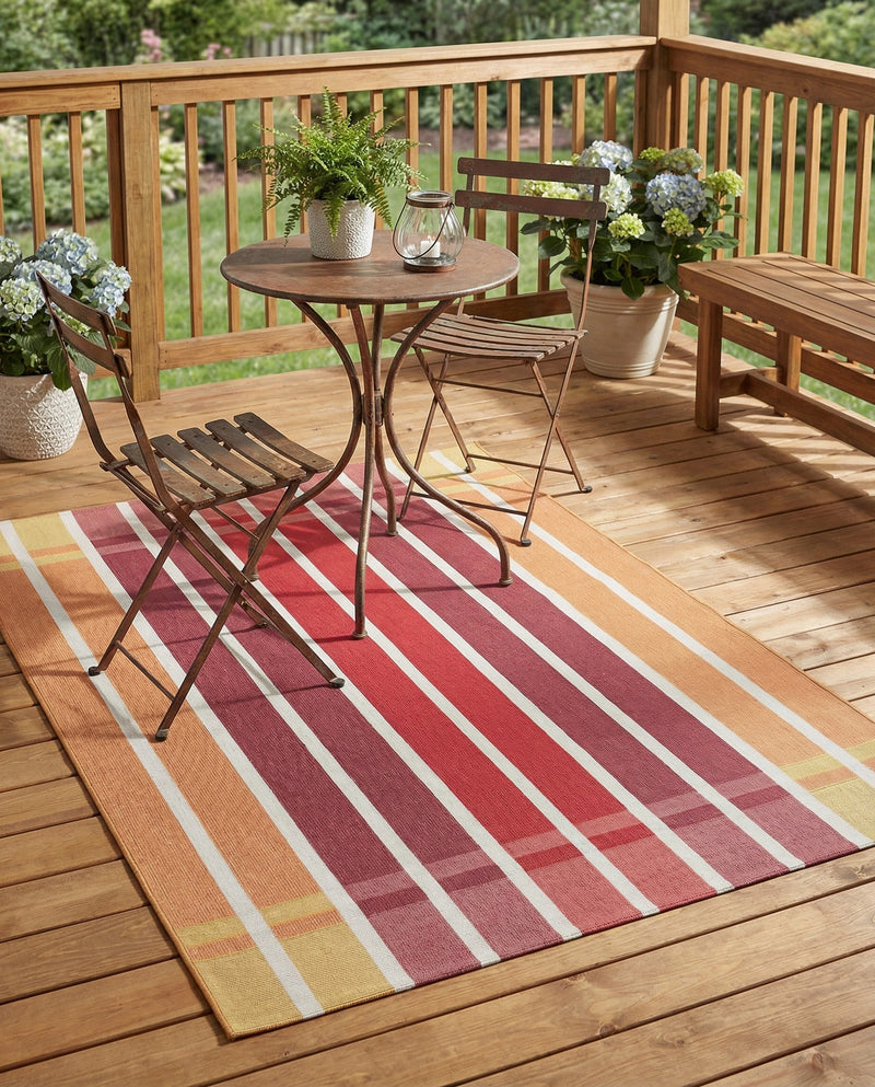 Seaside Stripes Collection Area Rug -  Coral Rectangle Peach and Salmon  lifestyle 30