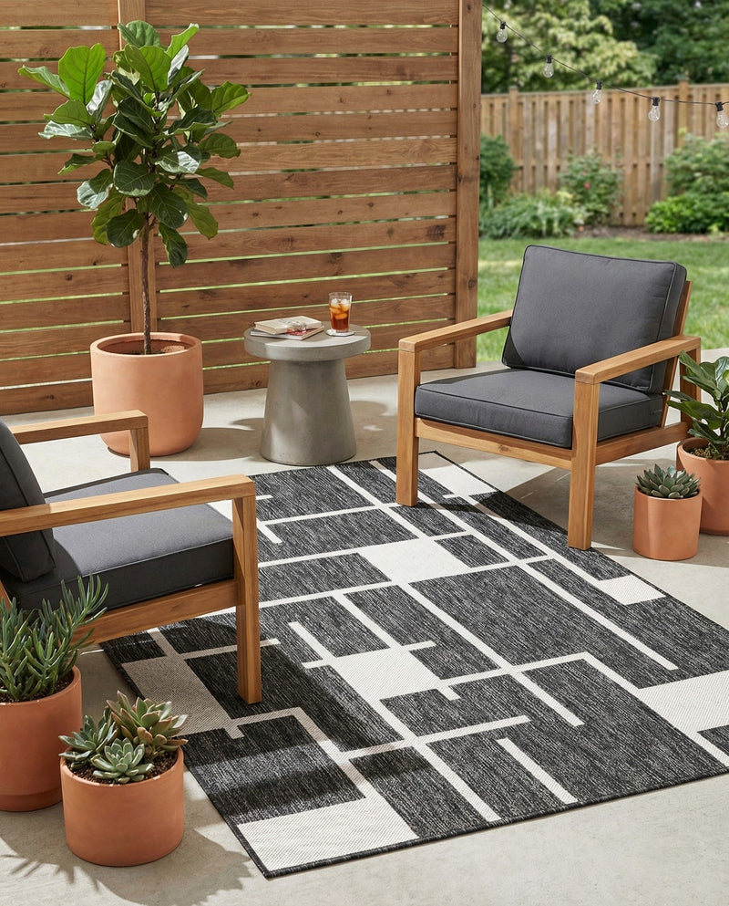 Urban Terrace Collection Area Rug -  Parkside Rectangle Black and White  lifestyle 4