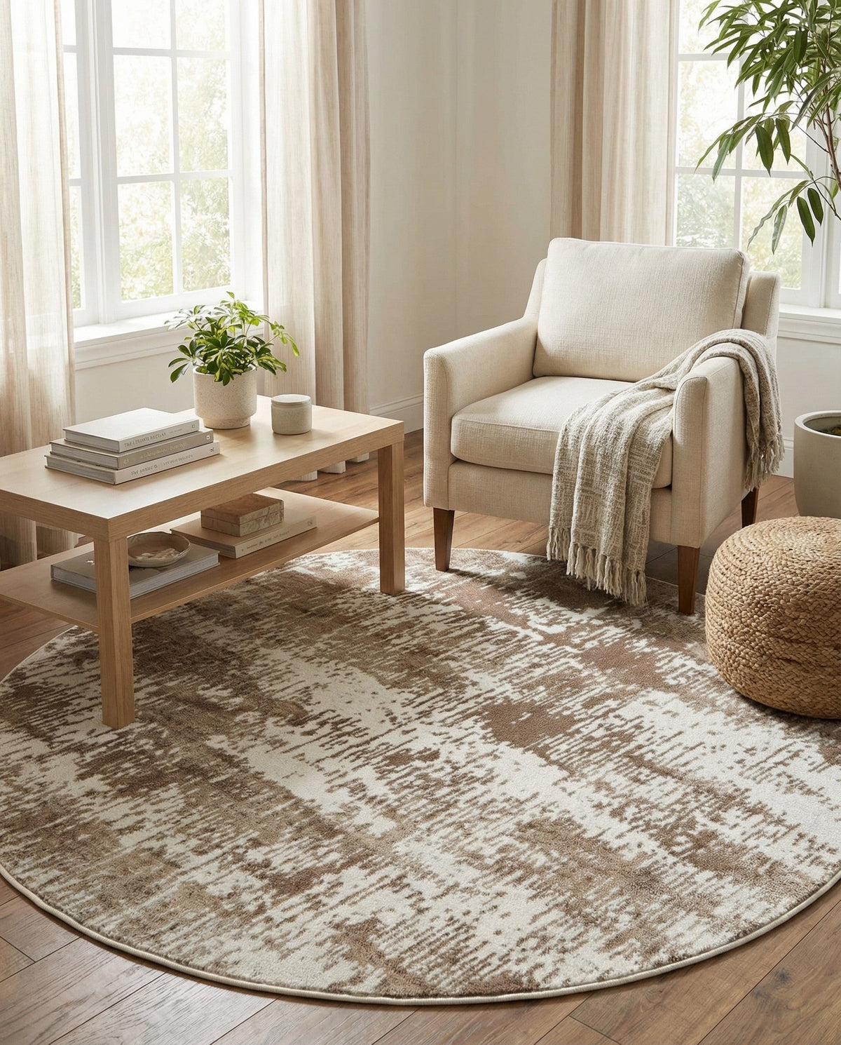 Coastal Haven Collection Area Rug -  Pelican Round Ivory  lifestyle 125