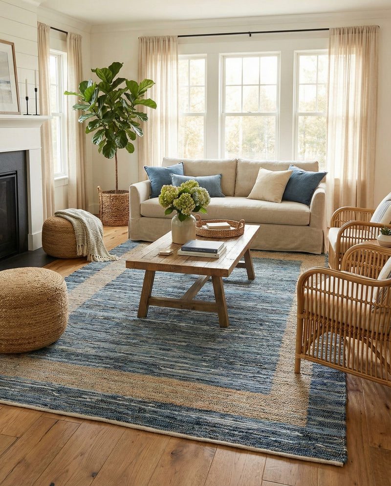 Osian Looms Collection Area Rug - Durham Rectangle Navy Blue  lifestyle 14